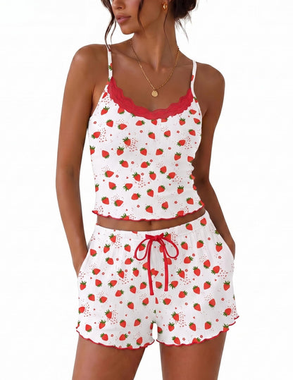 Ekouaer Womens Lace Cami Pajama Lingerie Sets 2 Piece Shorts with Pockets