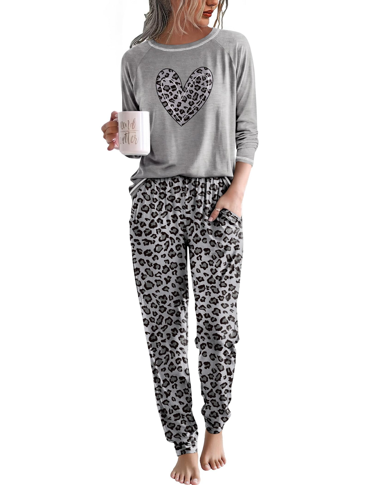 Ekouaer Women Pajama Sets Jogger Sleepwear Printed Lounge Set with Pockets