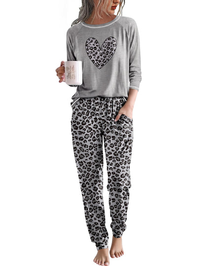 Ekouaer Women Pajama Sets Jogger Sleepwear Printed Lounge Set with Pockets