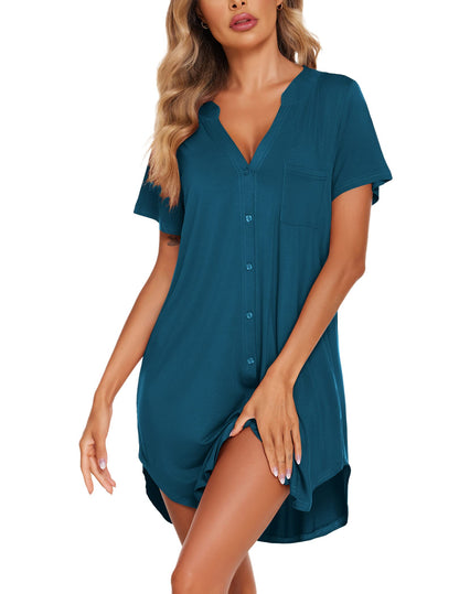 Ekouaer Nightgowns for Women Button Down Night Gown Short Sleeve Nightshirt