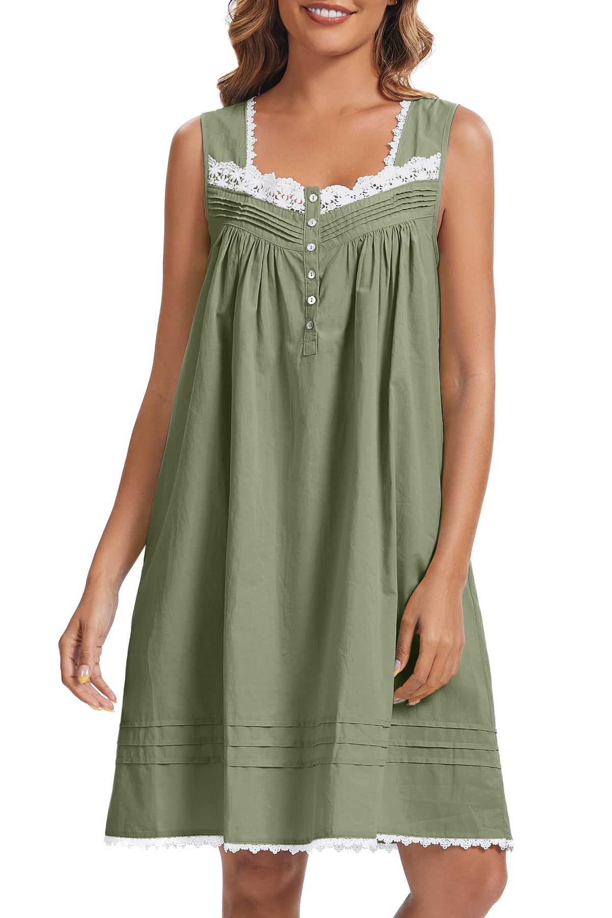 AVIIER 100% Cotton Nightgowns for Women Sleeveless Night Gown with Pockets