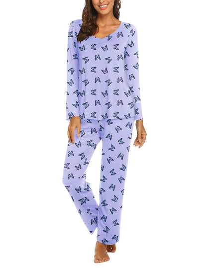 Ekouaer Pajamas for Women Set Long Sleeve Pleated Top and Pants Loungewear