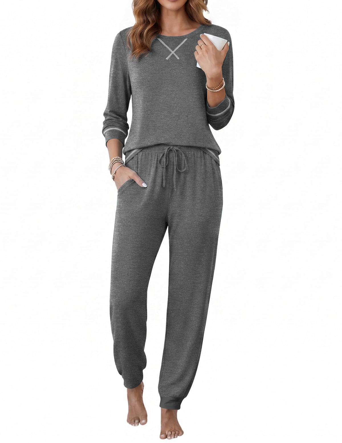 Ekouaer Pajamas for Women Set Long Sleeve Top and Jogger Pants Lounge Sets