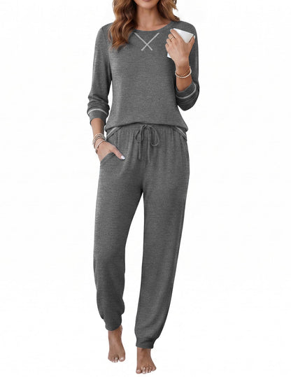 Ekouaer Pajamas for Women Set Long Sleeve Top and Jogger Pants Lounge Sets