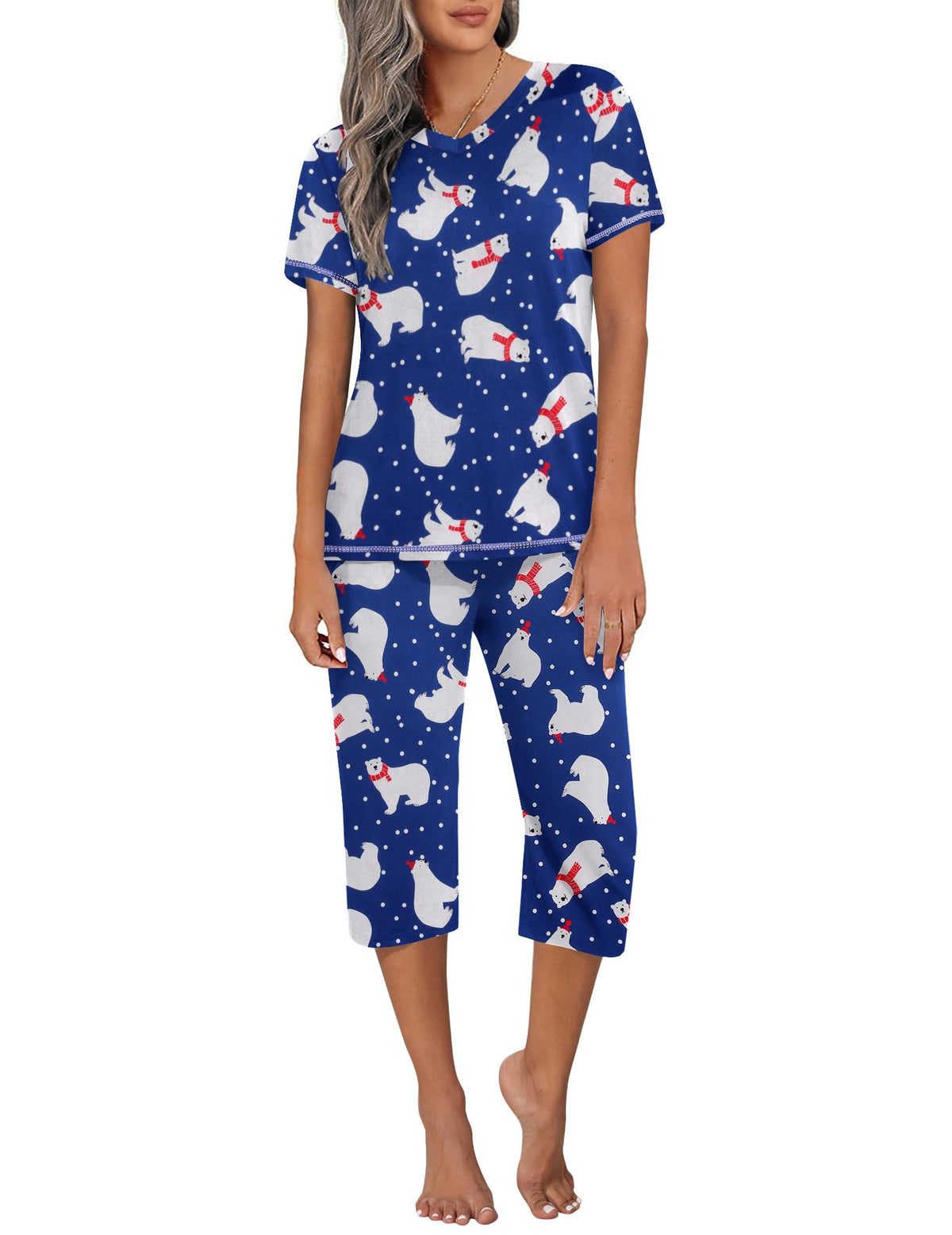 Ekouaer Women's Capri Pajama Sets Short Sleeve Two Piece Summer Lounge Sets