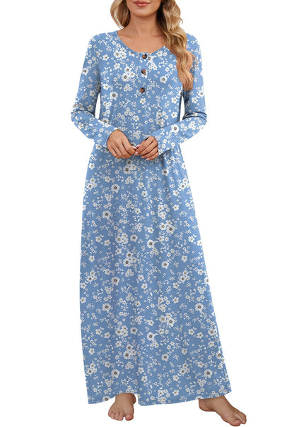 DouBCQ Nightgowns for Women Long Sleeve Button House Dress Soft Sleepwear