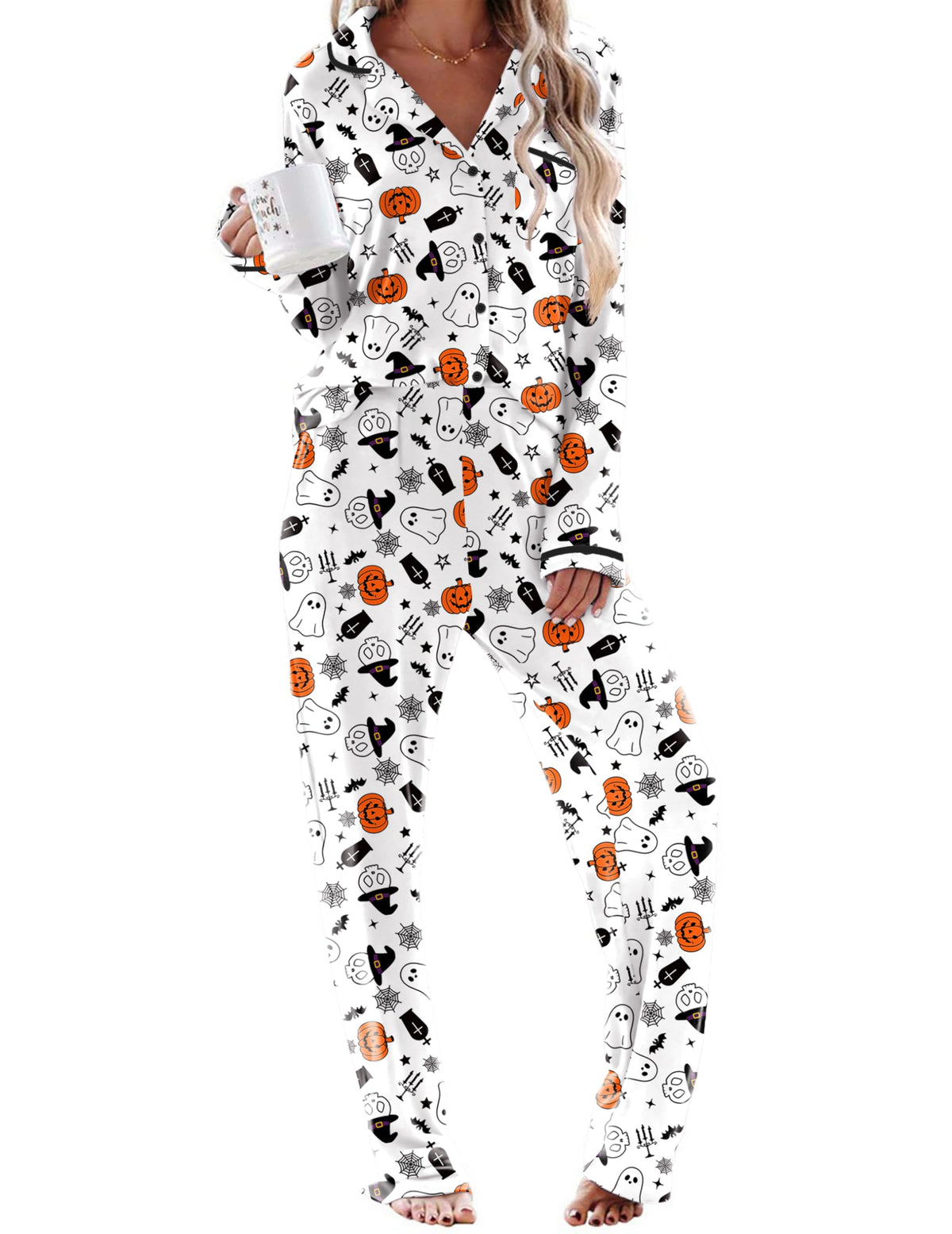 Ekouaer Womens Pajama Sets Long Sleeve Button Down 2 Piece Lounge Set