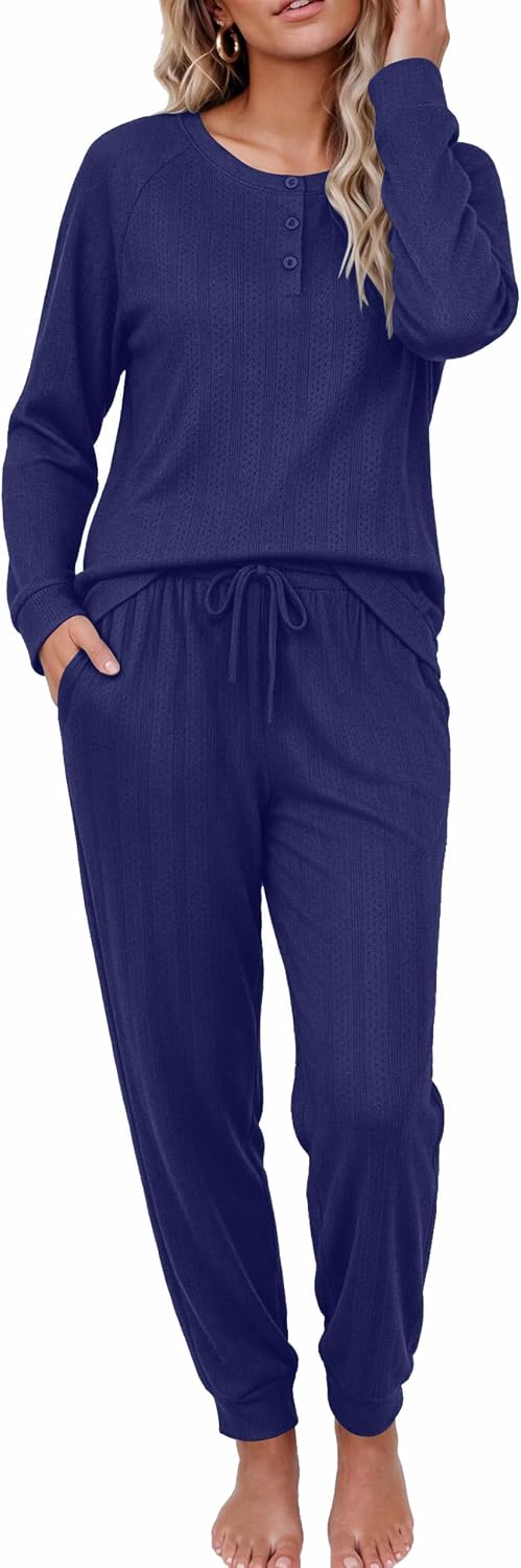 Ekouaer Pajamas Womens 2 Piece Long Sleeve Top and Jogger Pants Lounge Set