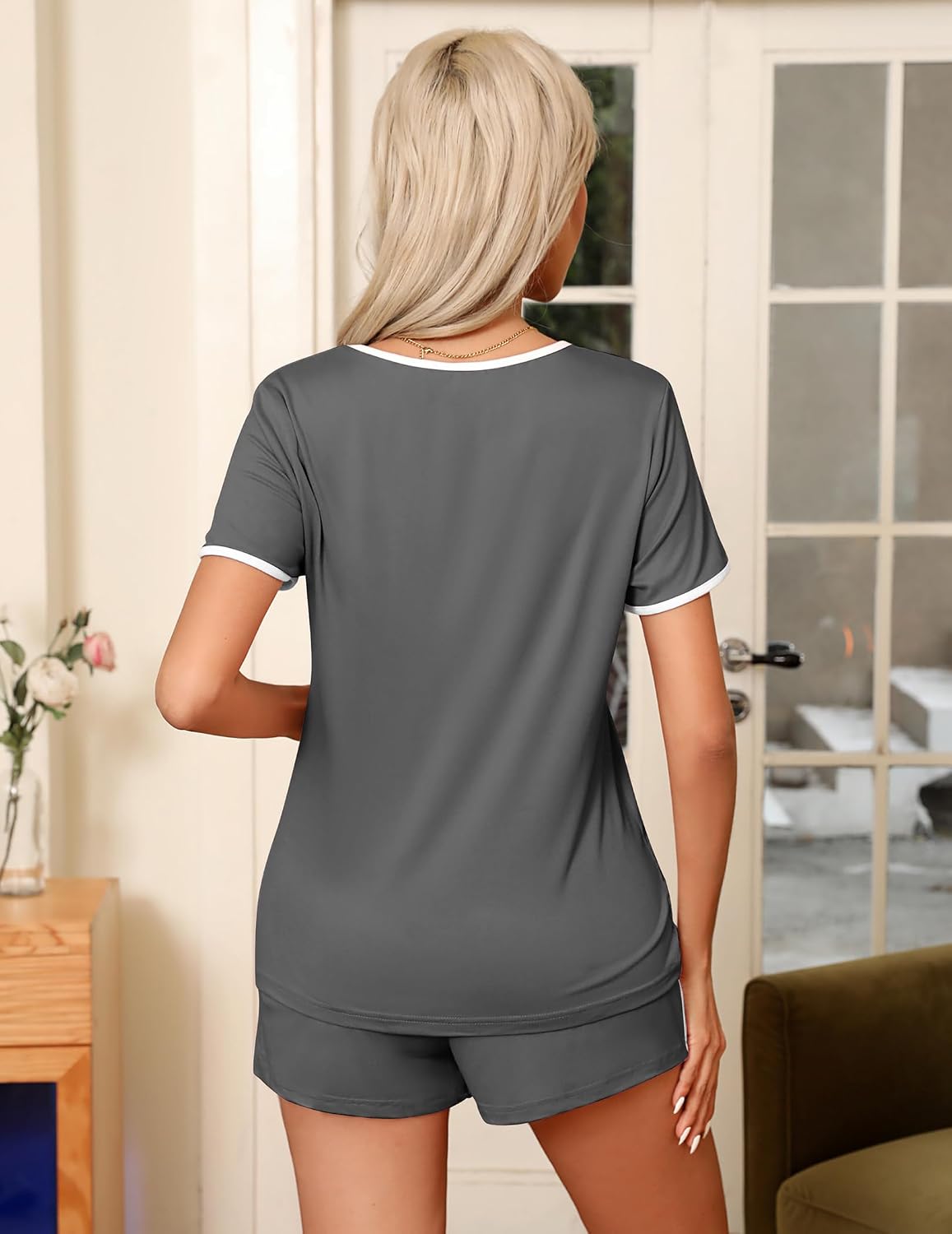 Ekouaer Pajamas for Womens Set 2 Piece Soft Sleepwear, Chest Pocket