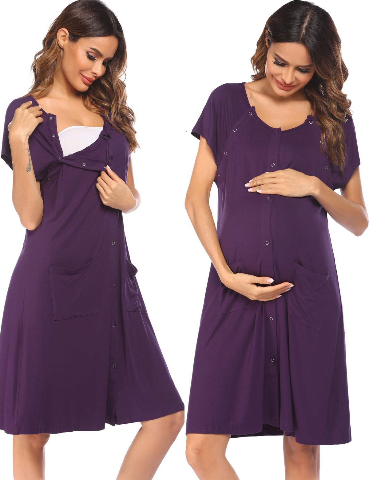 Ekouaer Labor Delivery Gown Nursing Braeastfeeding Dress Maternity Clothes