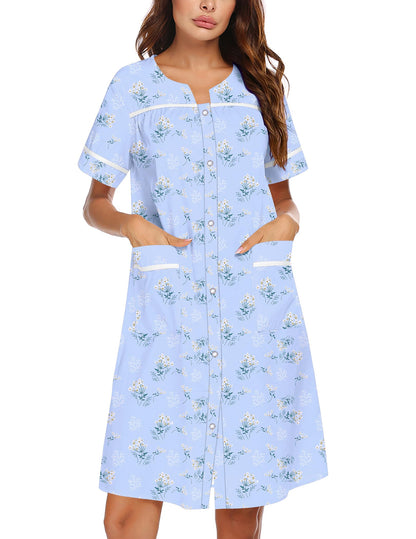 Ekouaer Nightgowns for Women House Dress with Pockets Snap Front House Coat