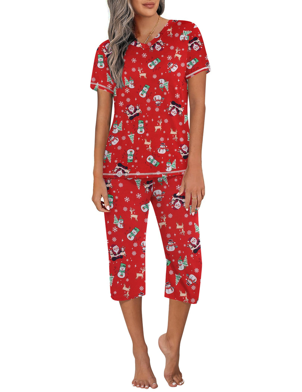 Ekouaer Women's Capri Pajama Sets Short Sleeve Two Piece Summer Lounge Sets