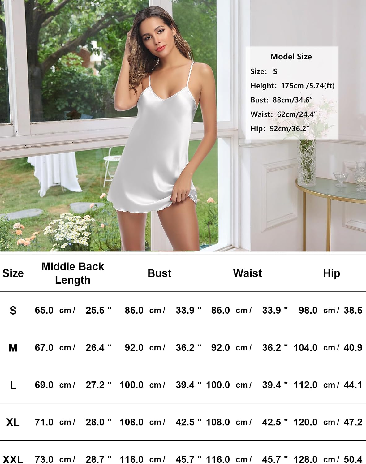 Litherday Women's Satin Nightgown Silk Slip Dress Sleepwear Sexy V Neck Negligee Lingerie Short Nightwear