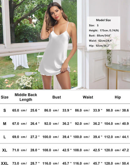 Litherday Women's Satin Nightgown Silk Slip Dress Sleepwear Sexy V Neck Negligee Lingerie Short Nightwear