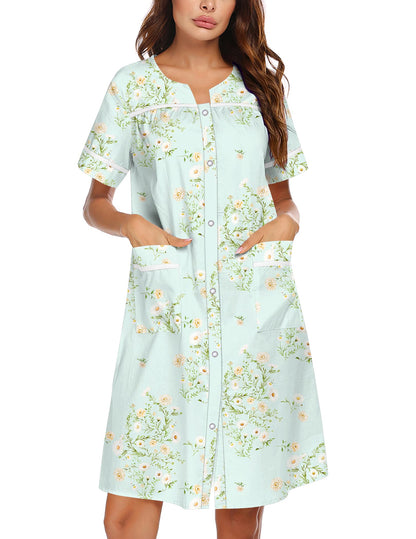Ekouaer Nightgowns for Women House Dress with Pockets Snap Front House Coat