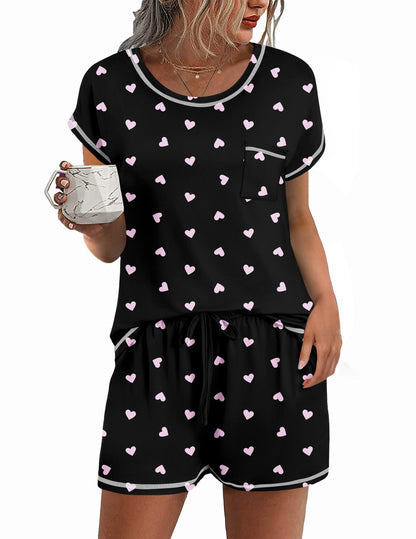 Ekouaer Womens Pajama Sets 2 Piece Pjs Short Sleeve Top and Shorts