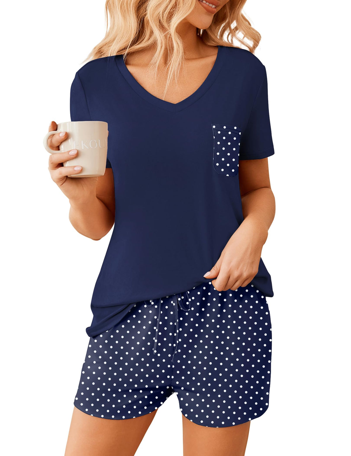 Ekouaer Womens Pajama Sets Shorts Soft 2 Piece Lounge Set with Chest Pocket