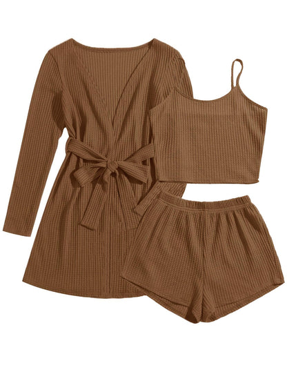 Ekouaer Pajamas for Women Set 3 Piece Soft Waffle Knit Loungewear Outfit