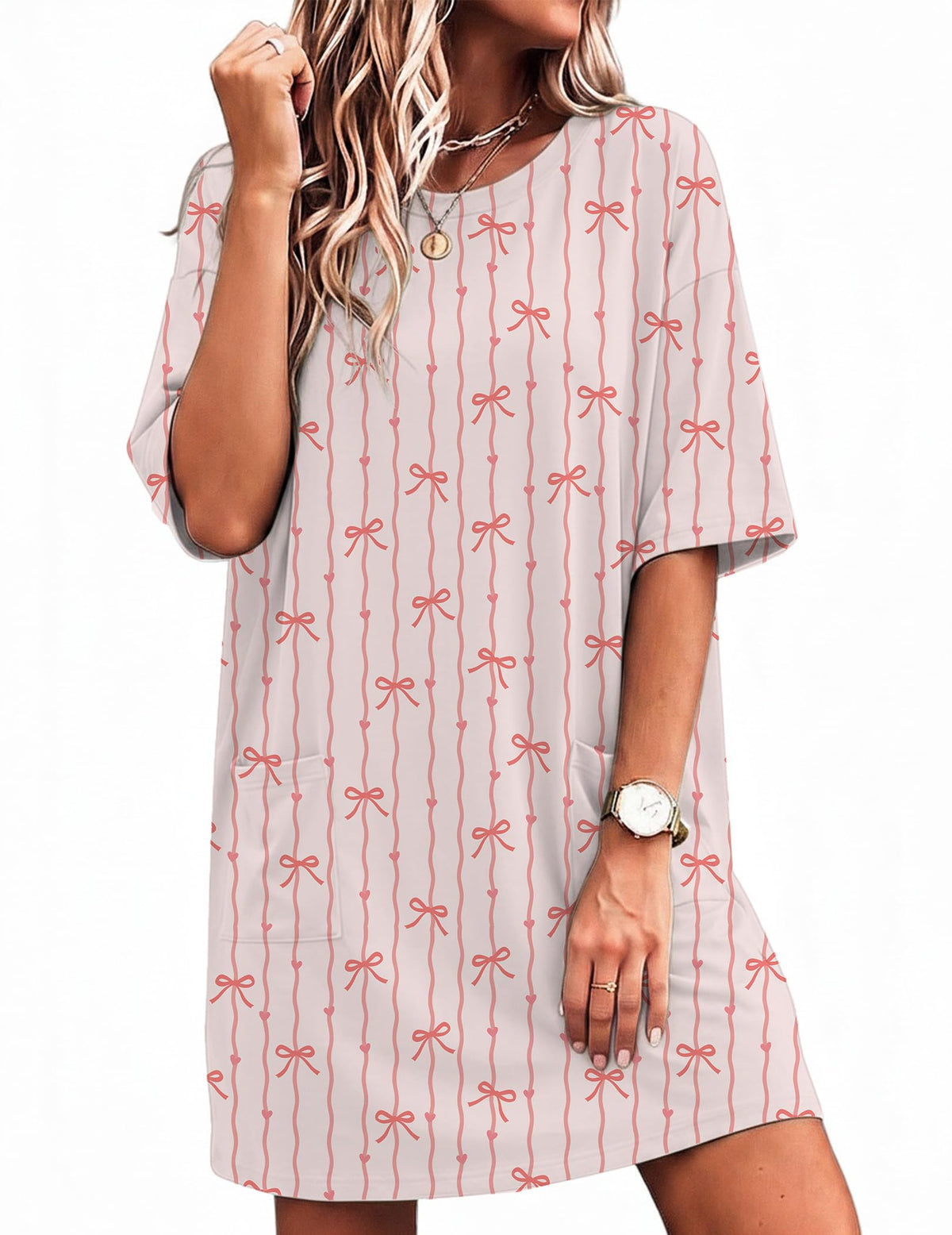 Ekouaer Womens Nightgown with Pockets Short Sleeve Sleep Shirts