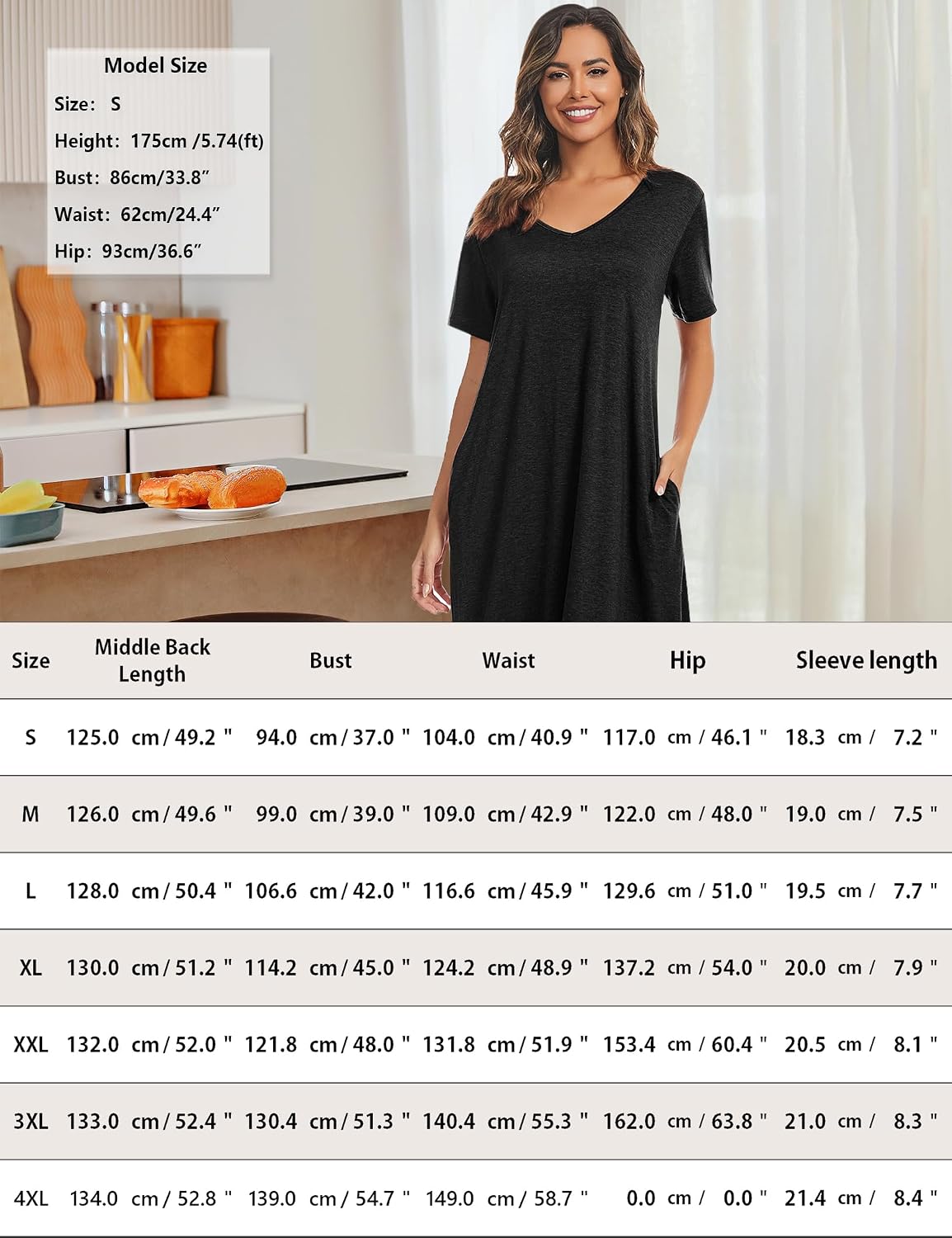 Marvmys Women Short Sleeve Nightgown Cotton Long Nightshirts with Pocket