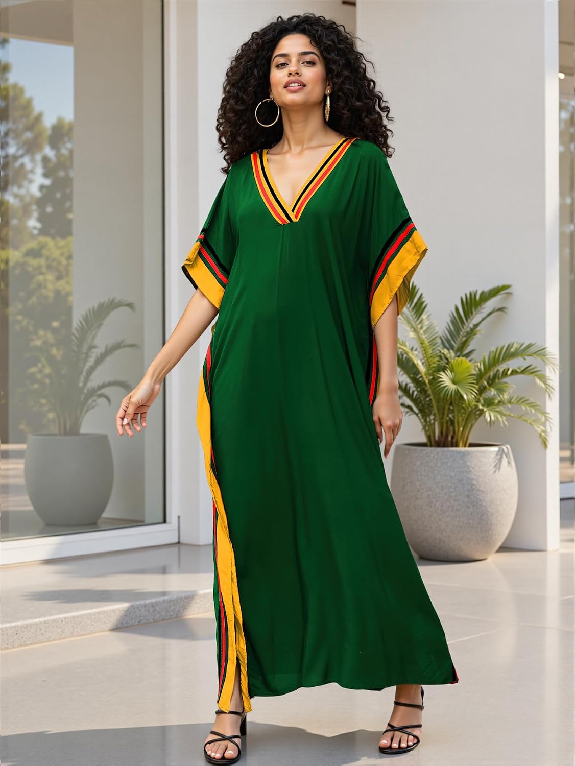 NFVNKJ Plus Size Mumu Dresses for Women - Boho Batwing Sleeve Caftan with Side Slits, Long Moo Moo Nightgown & Beach Cover Up