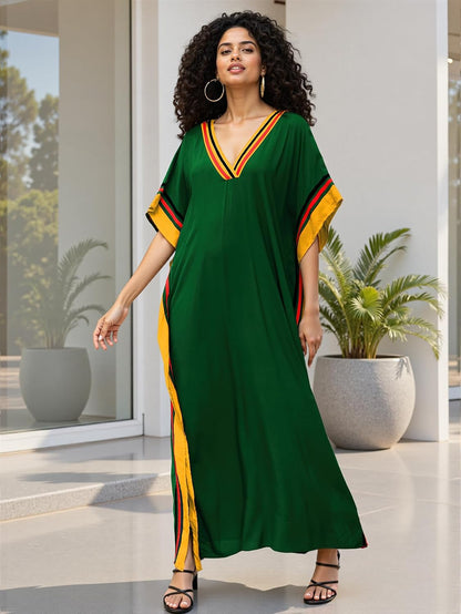 NFVNKJ Plus Size Mumu Dresses for Women - Boho Batwing Sleeve Caftan with Side Slits, Long Moo Moo Nightgown & Beach Cover Up