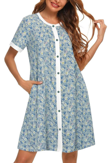 YOZLY House Dress for Women Short Sleeve House Coats Dusters Robe Moomoo nightgowns with Pockets