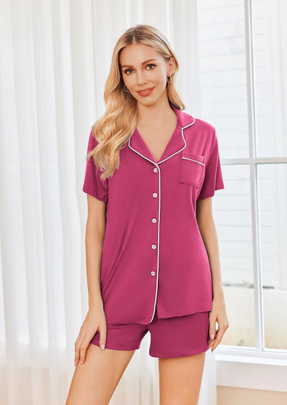Ekouaer Womens Pajamas Set 2 Pack Button Down Summer Short Sleeve Pjs S-XXL