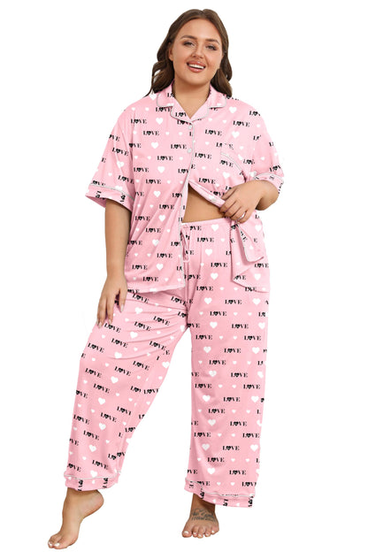 Vozanet Women's Plus Size Pajamas Button Down Shirt and Pants Soft Lounge Sets Bride Nighty Bottom with Pockets 1x to 5x