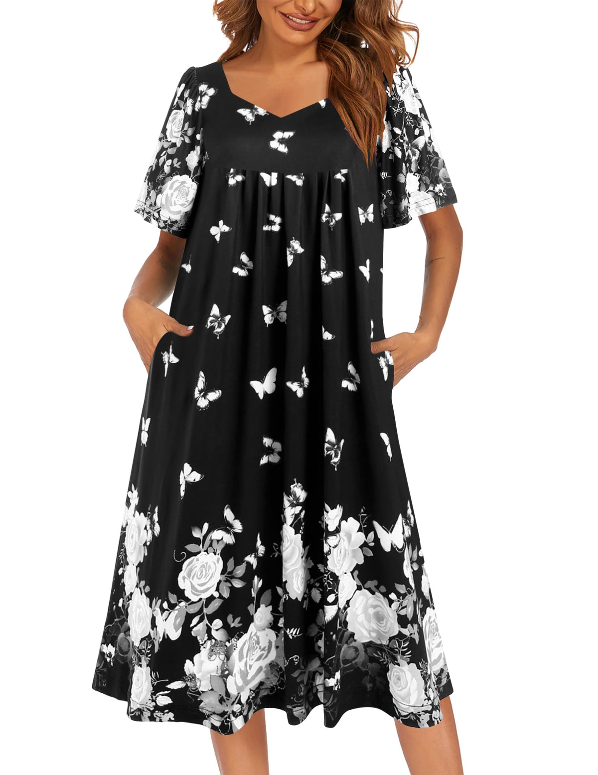 Ekouaer Womens Nightgown House Dress with Pockets Short Sleeve Moo Moos