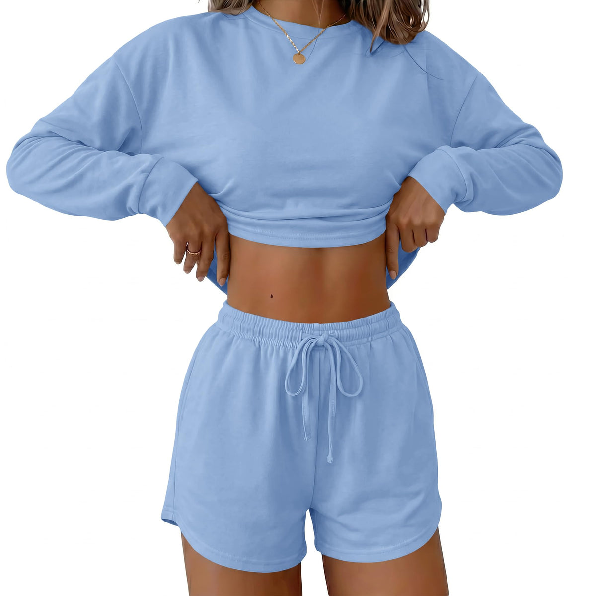 Ekouaer Womens Pajama Sets Long Sleeve Top and Shorts Lounge Set Sleepwear