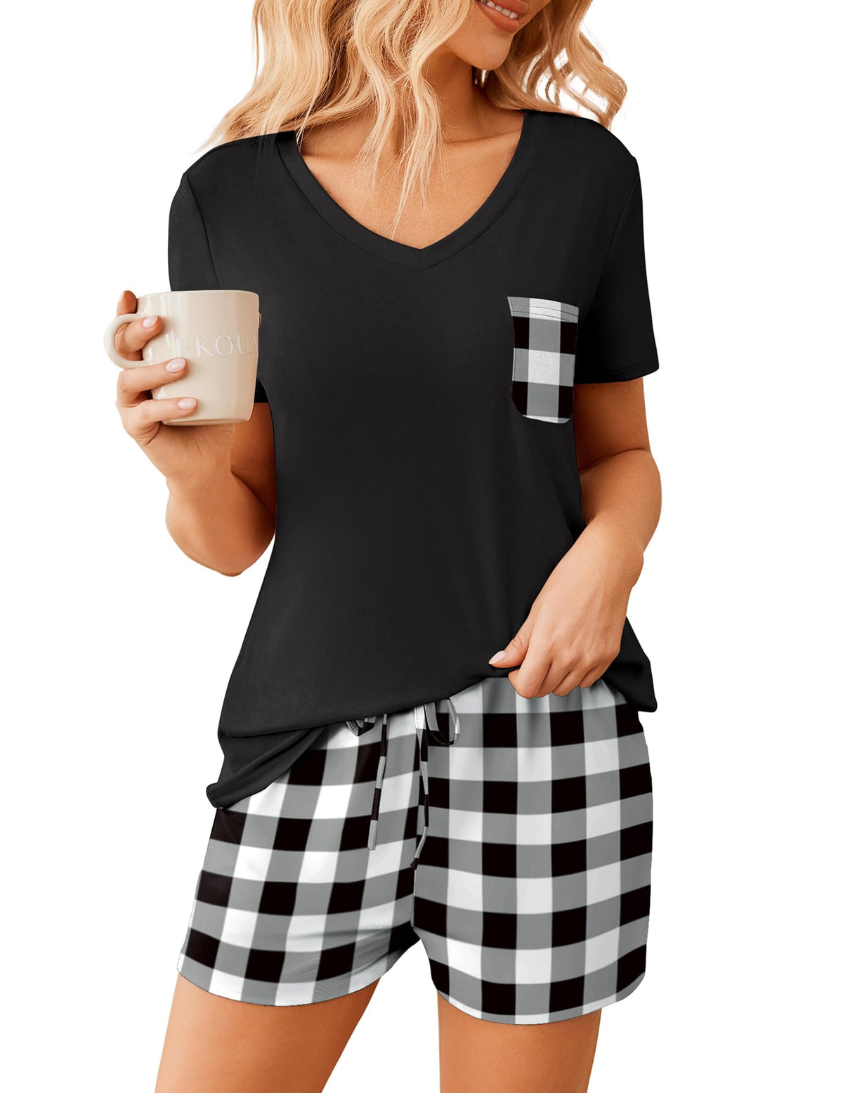 Ekouaer Womens Pajama Sets Shorts Soft 2 Piece Lounge Set with Chest Pocket