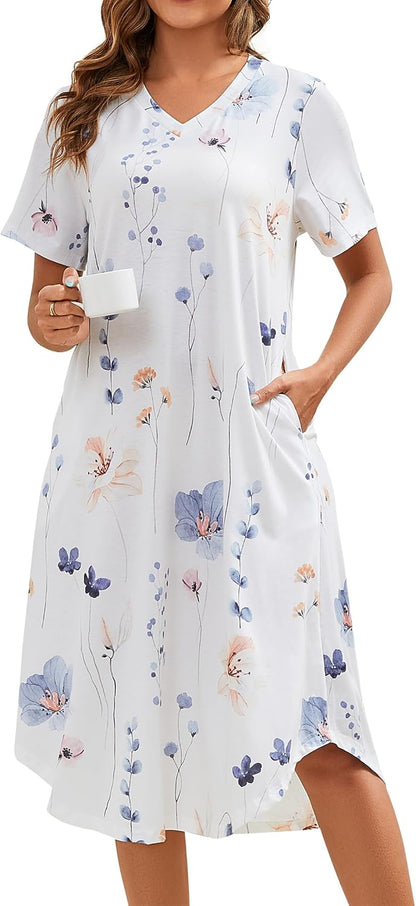 Kabento Womens Short Sleeve Long Nightgowns Sleepwear