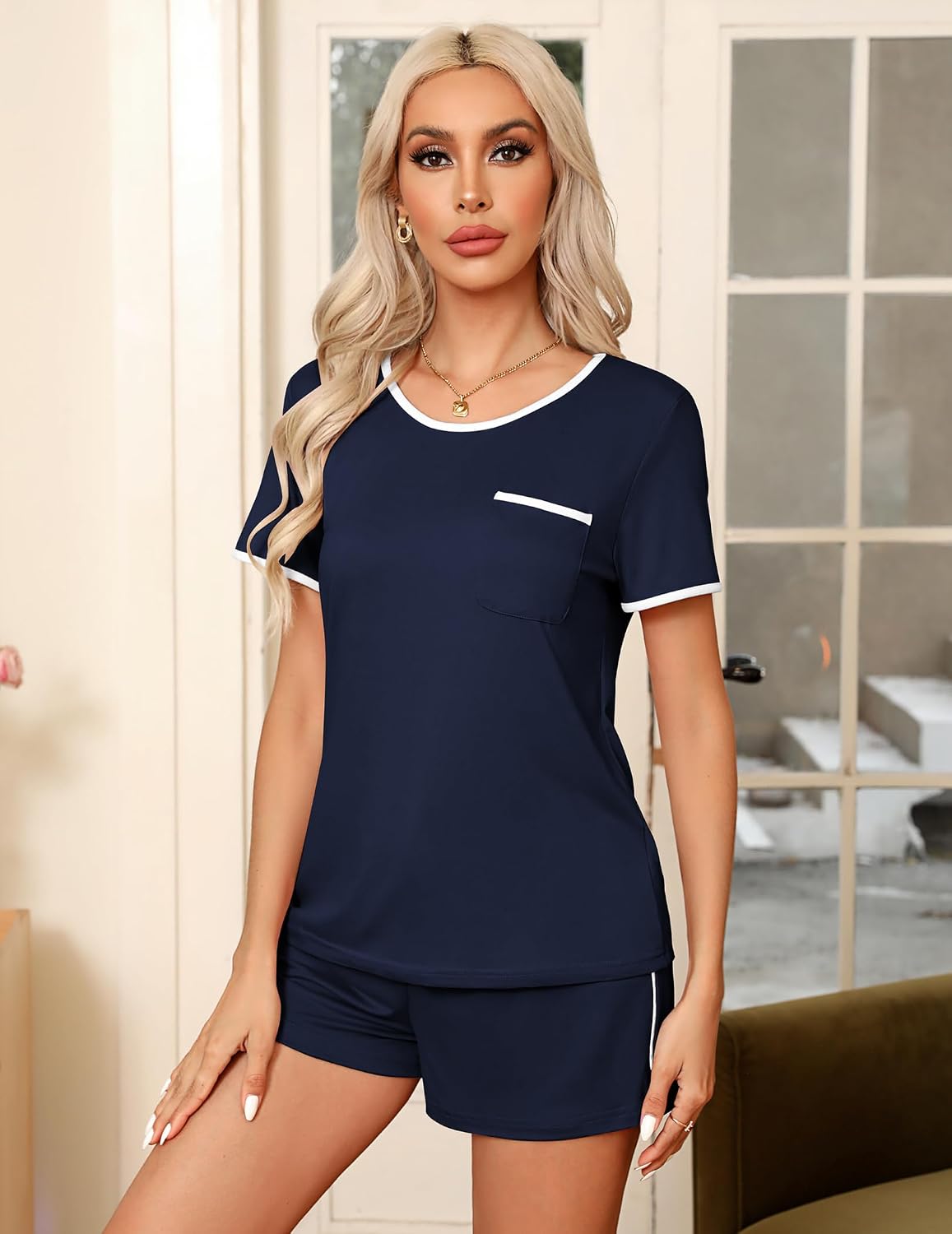Ekouaer Pajamas for Womens Set 2 Piece Soft Sleepwear, Chest Pocket