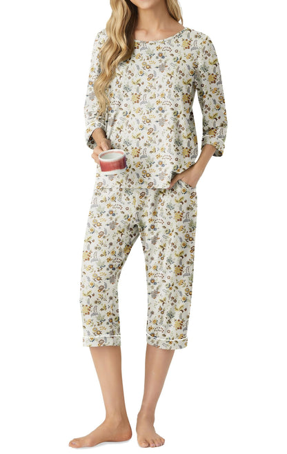 PrinStory Womens Pajama Sets Capri Pjs Soft Lounge Sets XS-4XL