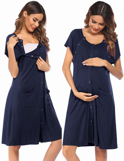Ekouaer Labor Delivery Gown Nursing Braeastfeeding Dress Maternity Clothes