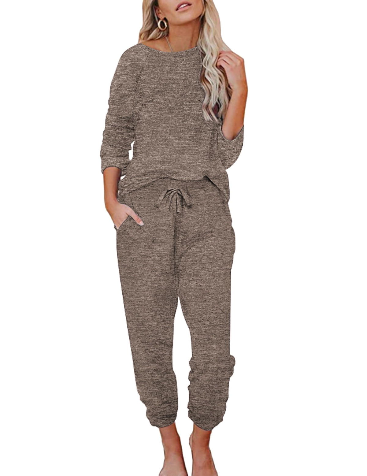 Ekouaer Womens Pajamas Set Long Sleeve Loungewear Soft Joggers with Pockets