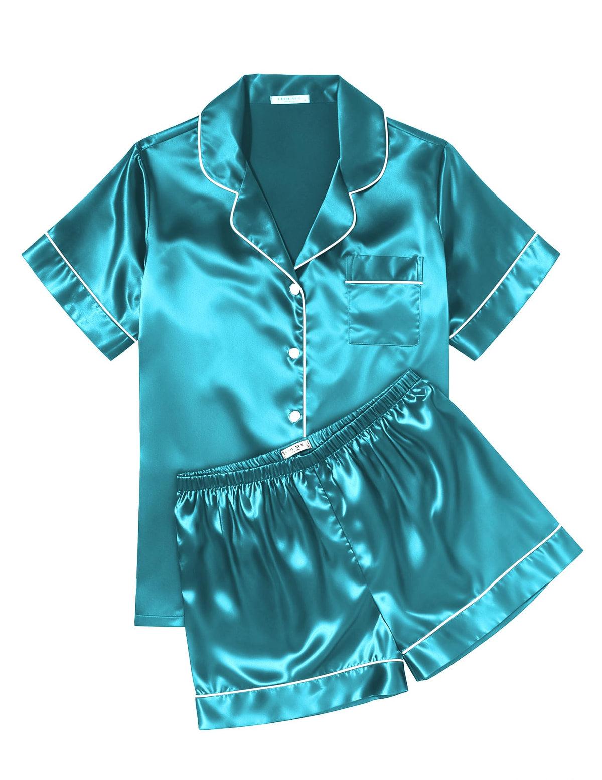 Ekouaer Womens Silk Satin Pajama Sets Soft Short Sleeve Button Up Sleepwear