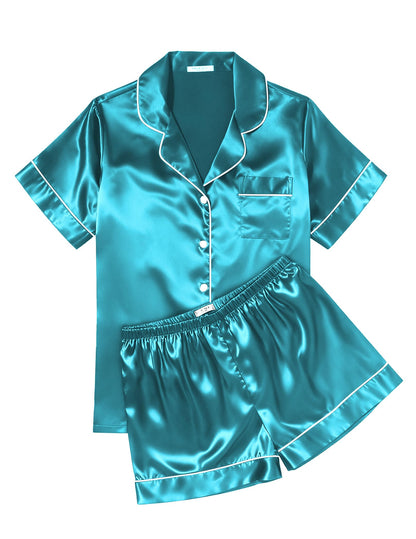 Ekouaer Womens Silk Satin Pajama Sets Soft Short Sleeve Button Up Sleepwear