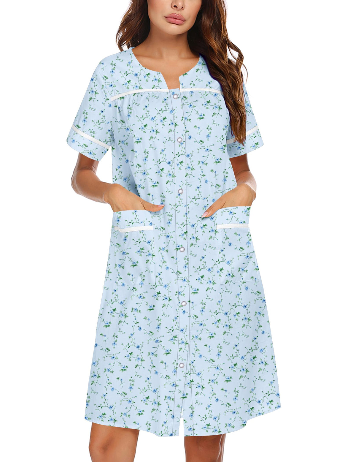 Ekouaer Nightgowns for Women House Dress with Pockets Snap Front House Coat