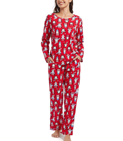 ENJOYNIGHT Womens Pajama Set Cotton Pjs Long Sleeve Sleepwear with Pockets