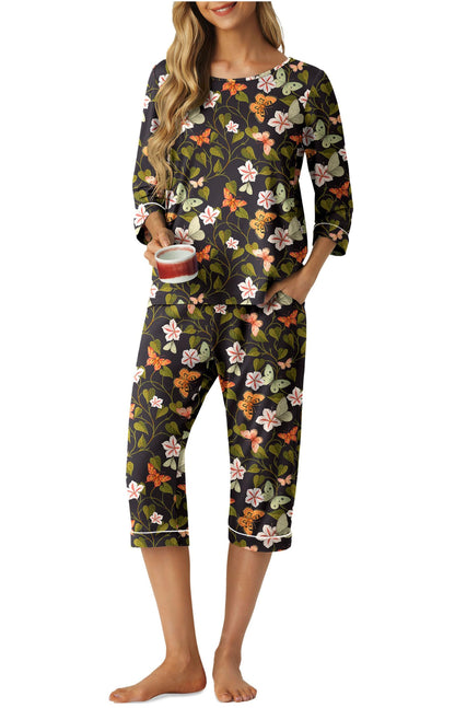 PrinStory Womens Pajama Sets Capri Pjs Soft Lounge Sets XS-4XL