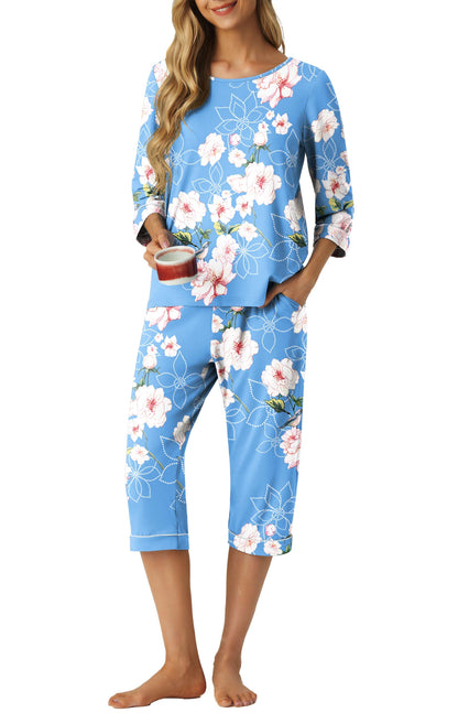 PrinStory Womens Pajama Sets Capri Pjs Soft Lounge Sets XS-4XL