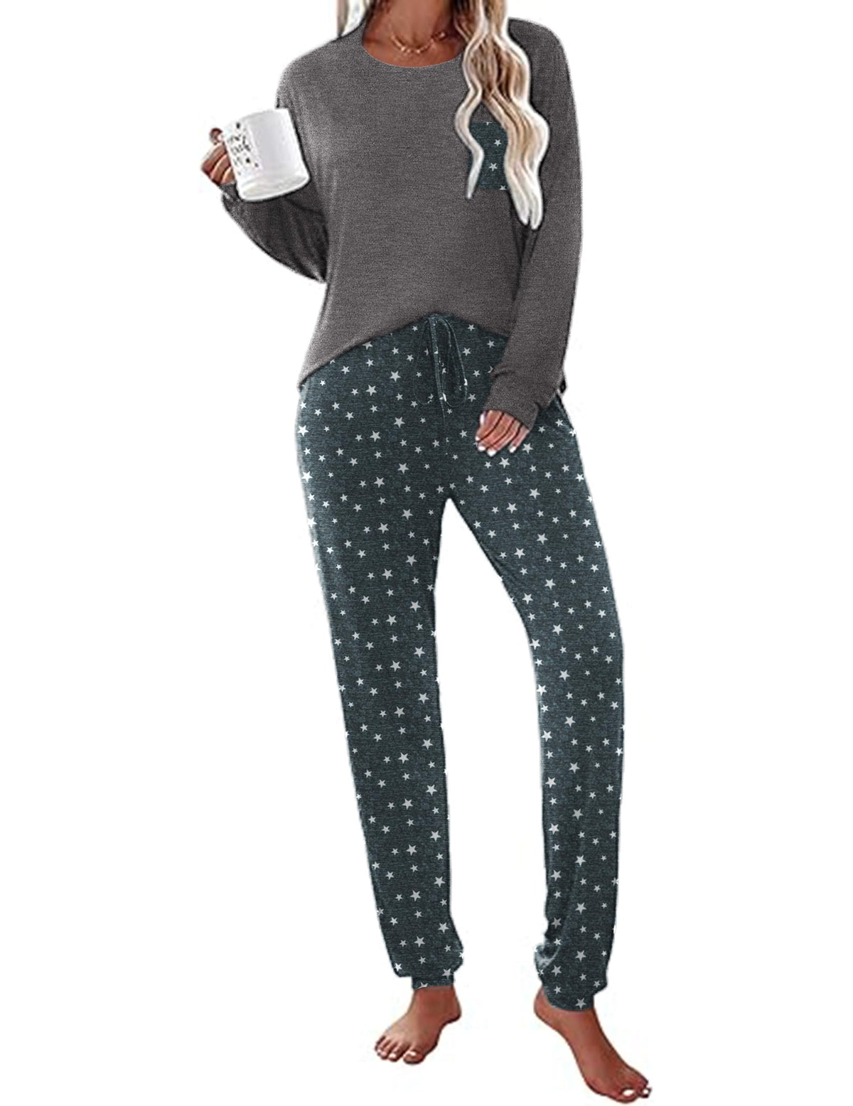 Ekouaer Womens Pajama Sets Long Sleeve Pjs Lounge Sets Joggers with Pockets