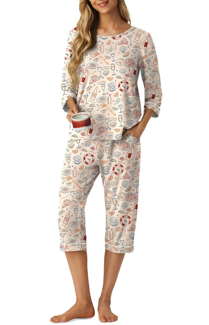 PrinStory Womens Pajama Sets Capri Pjs Soft Lounge Sets XS-4XL