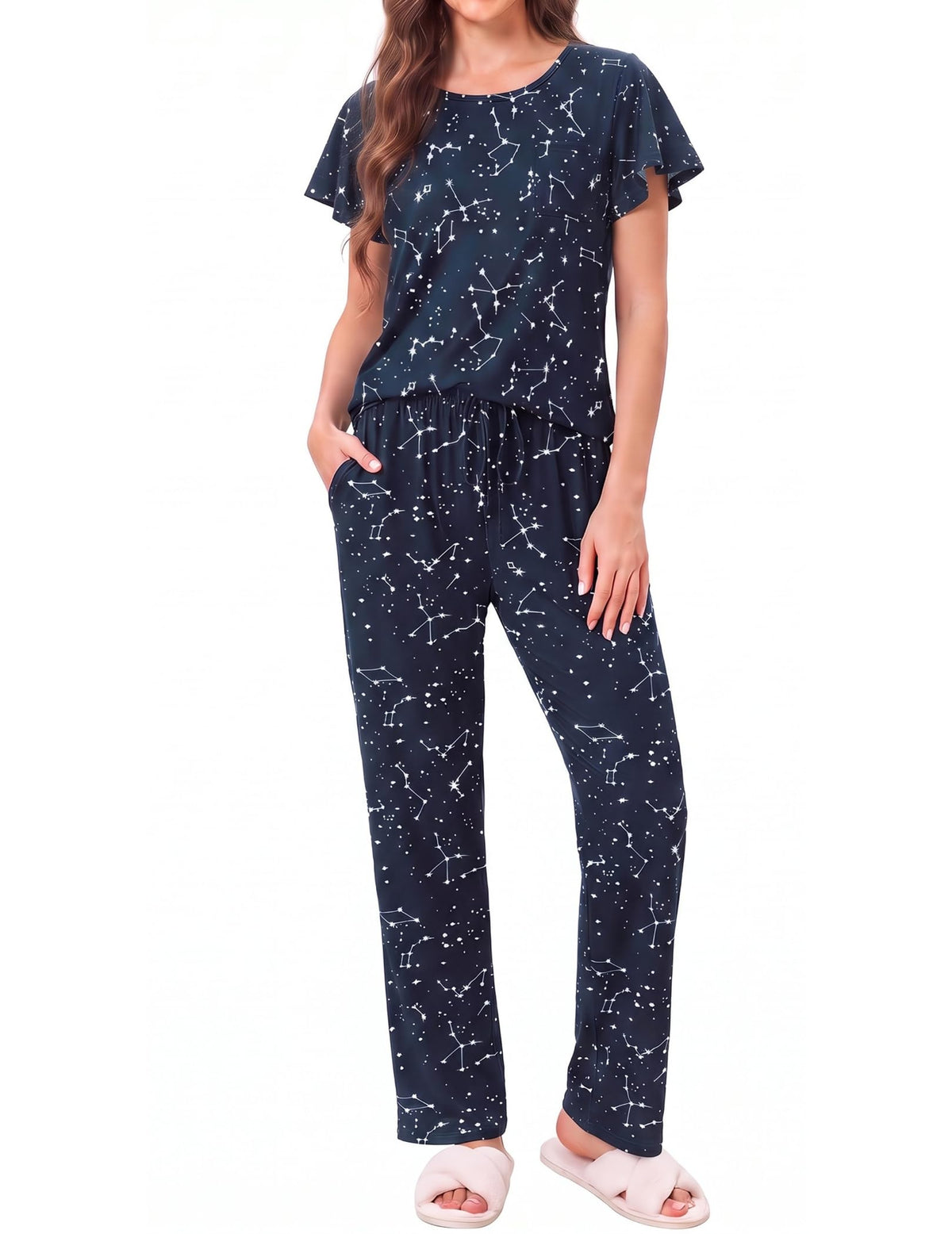 Ekouaer Pajamas for Women Set 2 Piece Comfy Loungewear, Lightweight Pjs Sleepwear, Short Sleeve Top & Long Pants with Pockets