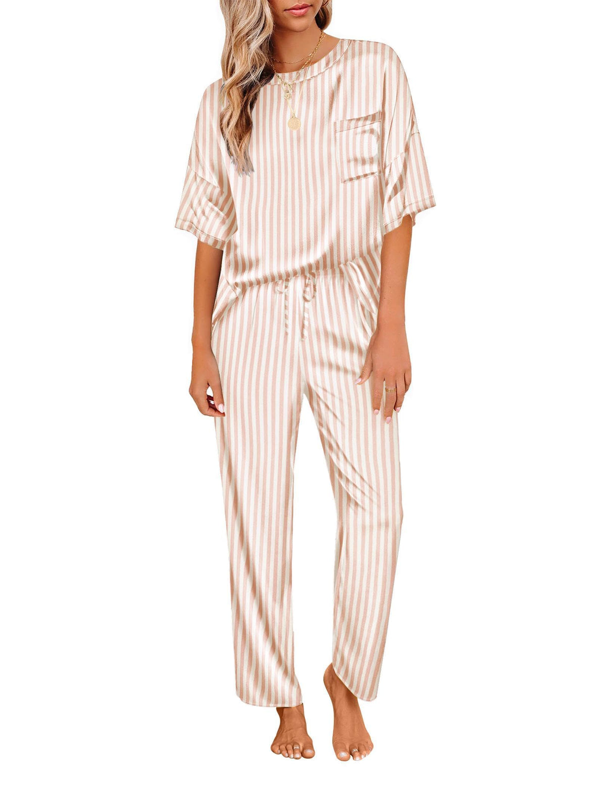 Ekouaer Pajamas for Women Set Silky Satin 2 Piece Lounge Sets with Pockets