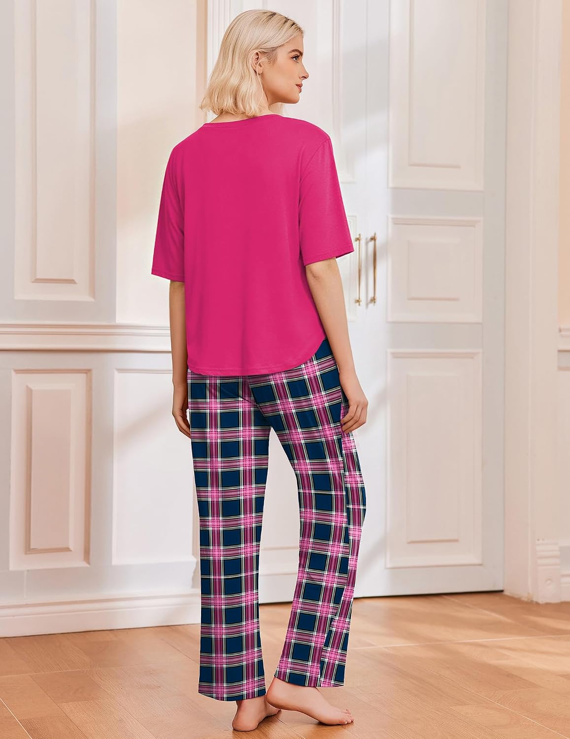 Ekouaer 2 Pack Womens Pajamas Sets Short Sleeve Long Pants Pjs Lounge Set