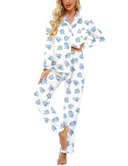 Ekouaer Women's Classic Button Down Long Satin Silk Pajama Set