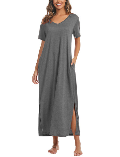 Marvmys Women Short Sleeve Nightgown Cotton Long Nightshirts with Pocket